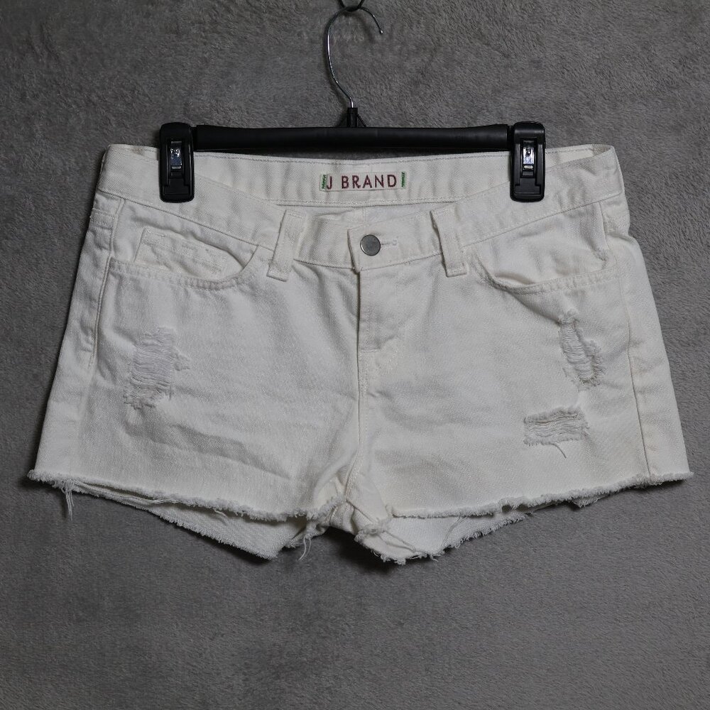 J Brand Shorts Womens 32 White Vixen Cut Off Denim Distressed Raw Hem USA Jeans